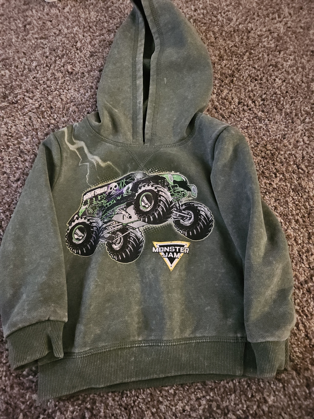 Kids' Green Pullover Hoodie with Truck Graphic